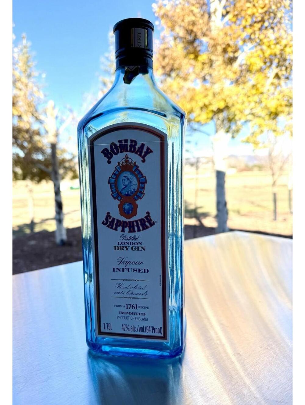 Bombay Sapphire London Dry Gin EMPTY Blue Bottle w Cap 1.75L
